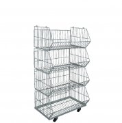 Metal stacking wire basket with rolling wheels mobile tiered