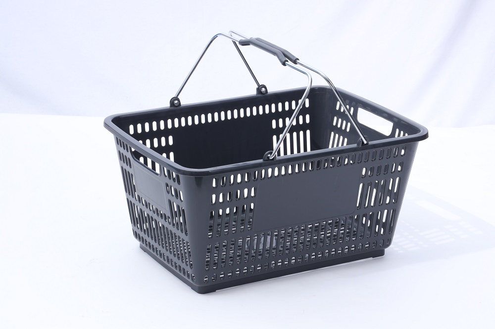 Supermarket Plastic Shopping Basket With Double me<x>tal Han