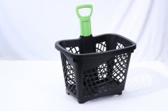 Color handle two wheels push shopping plastic basket