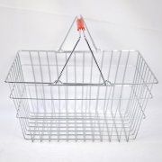 Wire shopping basket with two handles and plastic sleeve